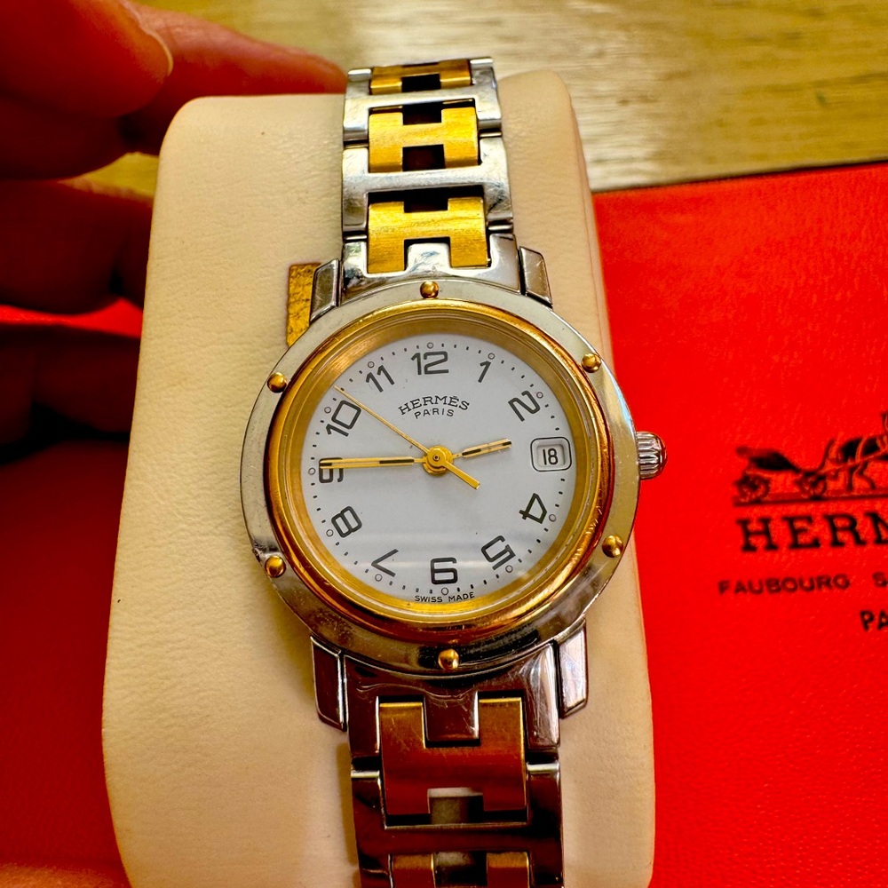 Hermes clipper watch good two tone, new battery